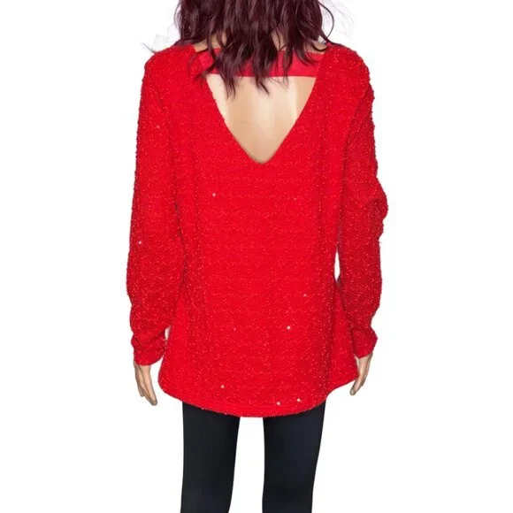 Jennifer Lopez Red Sweater Top “SPARKLY DAYS” Sequins Sz XL - Picture 2 of 8